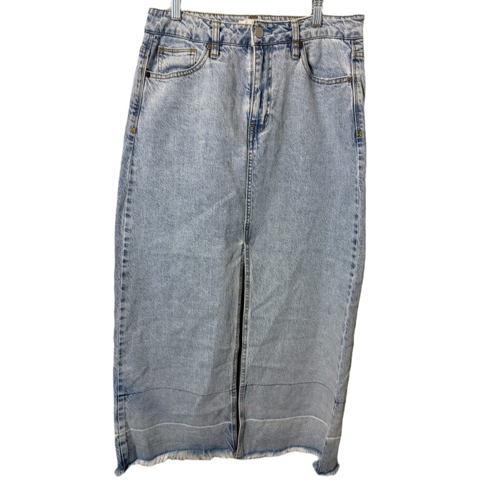 Habitual Released Hem Maxi Skirt in Atlantic, Size S Blue Front Slit Denim
